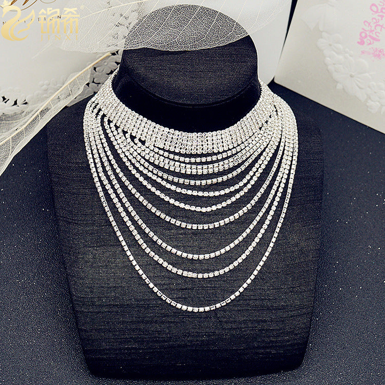 Rhinestone Tassel Chain Necklace Clavicle Chain Fashion