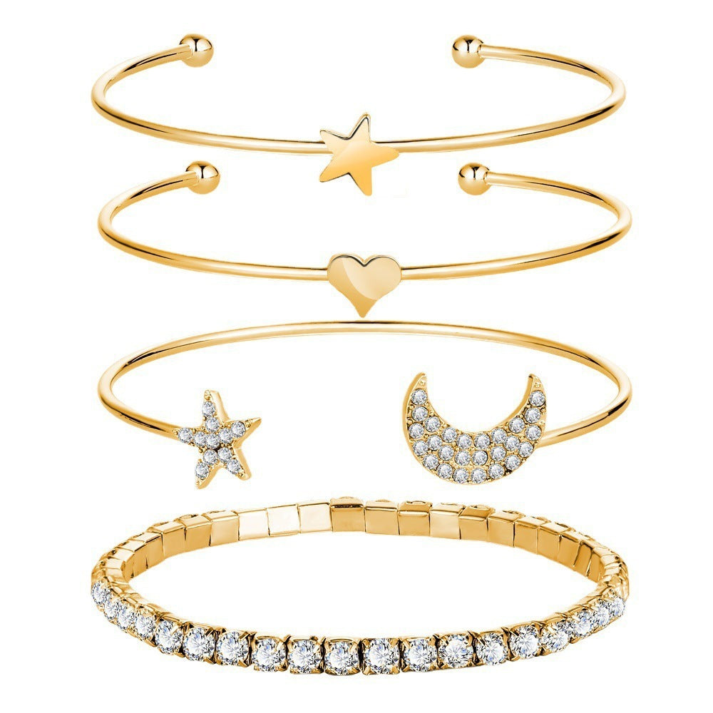 Women Moon Stars Cuff Bracelets Bangles Simple Gifts - Aureate Aura
