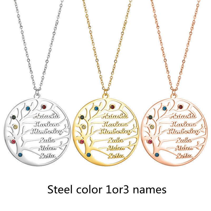 Personalized Stainless Steel Golden Tree of Life Custom Name Necklace - Aureate Aura