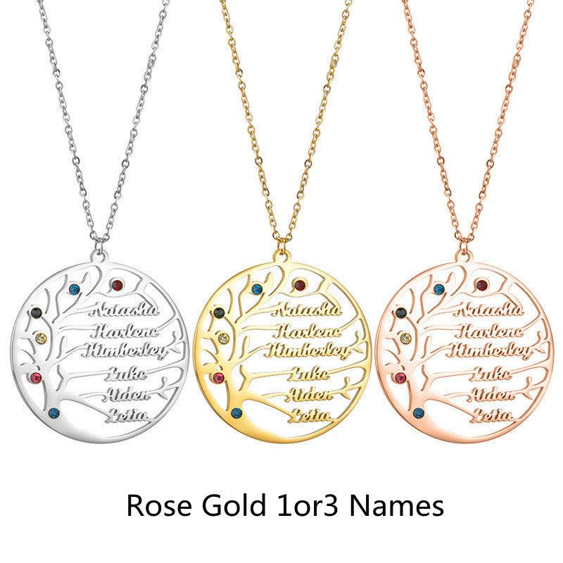 Personalized Stainless Steel Golden Tree of Life Custom Name Necklace - Aureate Aura