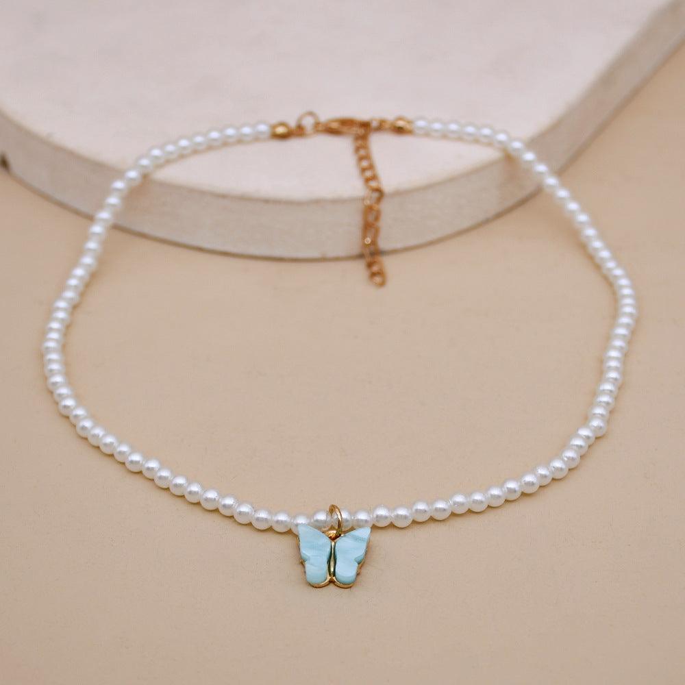 Elegant White Pearl Choker Necklace Small Round Pearl Wedding Butterfly Necklace For Women Charm Fashion Jewelry - Aureate Aura